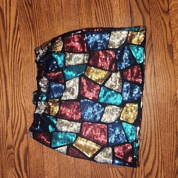 Sequins Skirt Multi Color Gilf Silver Burgandy Teal Blue Sequins Medium - Picture 3 of 3